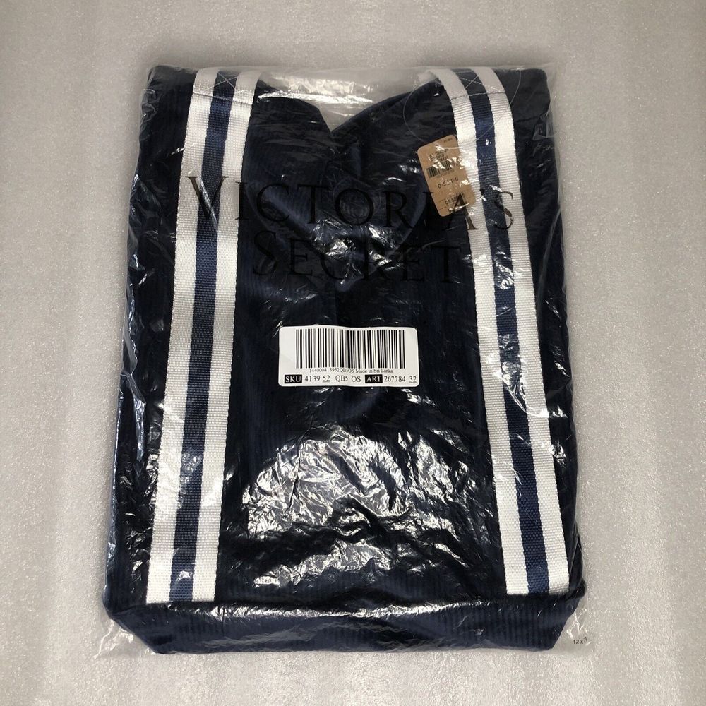 Victoria's Secret PINK Navy Blue‎ Velour Ribbed Tote Bag NWT Sealed Packaging - Picture 4 of 7